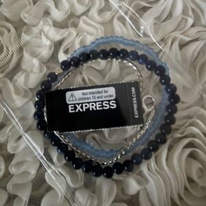BNWT! Express Navy, light blue and Silver Beaded Bracelet Set